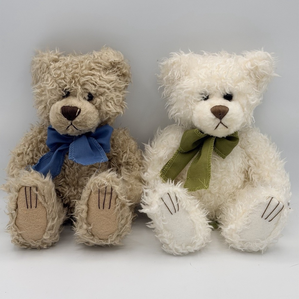 First and Main Teddy Bear Plush 12" Cream Brown Soft Stuffed Animals Pair